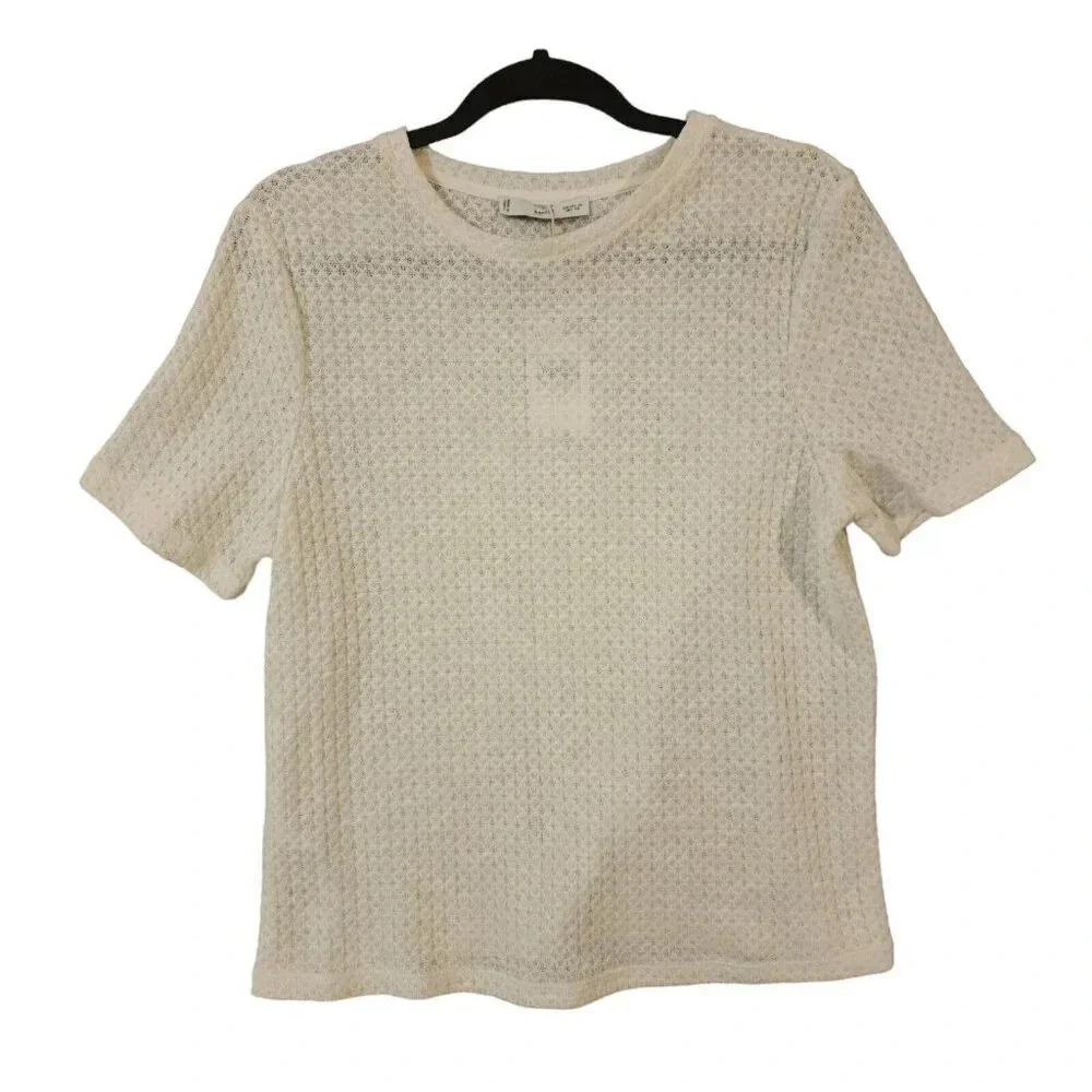 New Mango Top Women's Size XL White Textured Lightweight Sweater Knit
